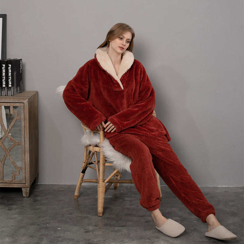 Women's Pajamas Autumn Winter Warm Pyjamas Sets Thick Coral Long